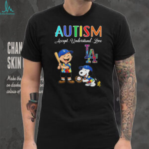 Autism Awareness Snoopy and Charlie Brown LA Baseball T Shirt
