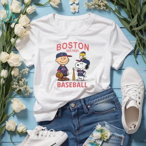 Boston Baseball Peanuts Charlie Brown Snoopy Woodstock Est 1901 T Shirt