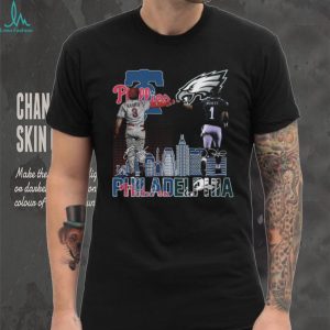 Bryce Harper & Jalen Hurts Philadelphia Skyline Fist Bump T Shirt