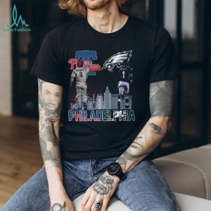 Bryce Harper & Jalen Hurts Philadelphia Skyline Fist Bump T Shirt