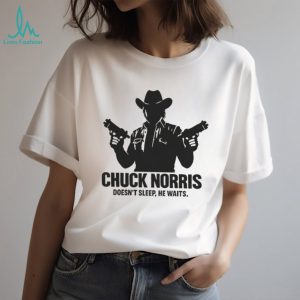 Chuck Norris Doesn't Sleep He Waits Dual Pistols Silhouette Shirt