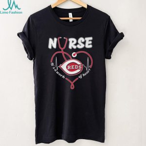 Cincinnati Reds Nurse Appreciation “It's a Work of Heart” Stethoscope T Shirt