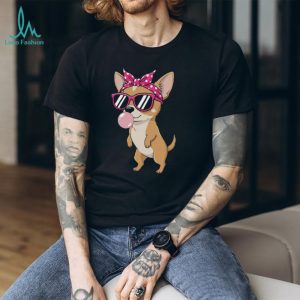 Cool Chihuahua Girl with Sunglasses and Pink Bow Bubblegum T Shirt