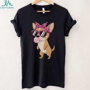 Cool Chihuahua Girl with Sunglasses and Pink Bow Bubblegum T Shirt