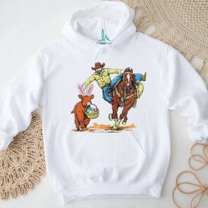 Cowboy Catching Easter Bunny Cow Western Graphic Shirt