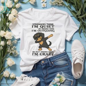 Dabbing Dachshund V Neck T Shirt “Strangers Think I'm Quiet” Funny Wiener Dog T Shirt
