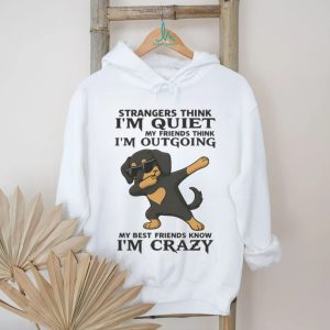 Dabbing Dachshund V Neck T Shirt “Strangers Think I'm Quiet” Funny Wiener Dog T Shirt