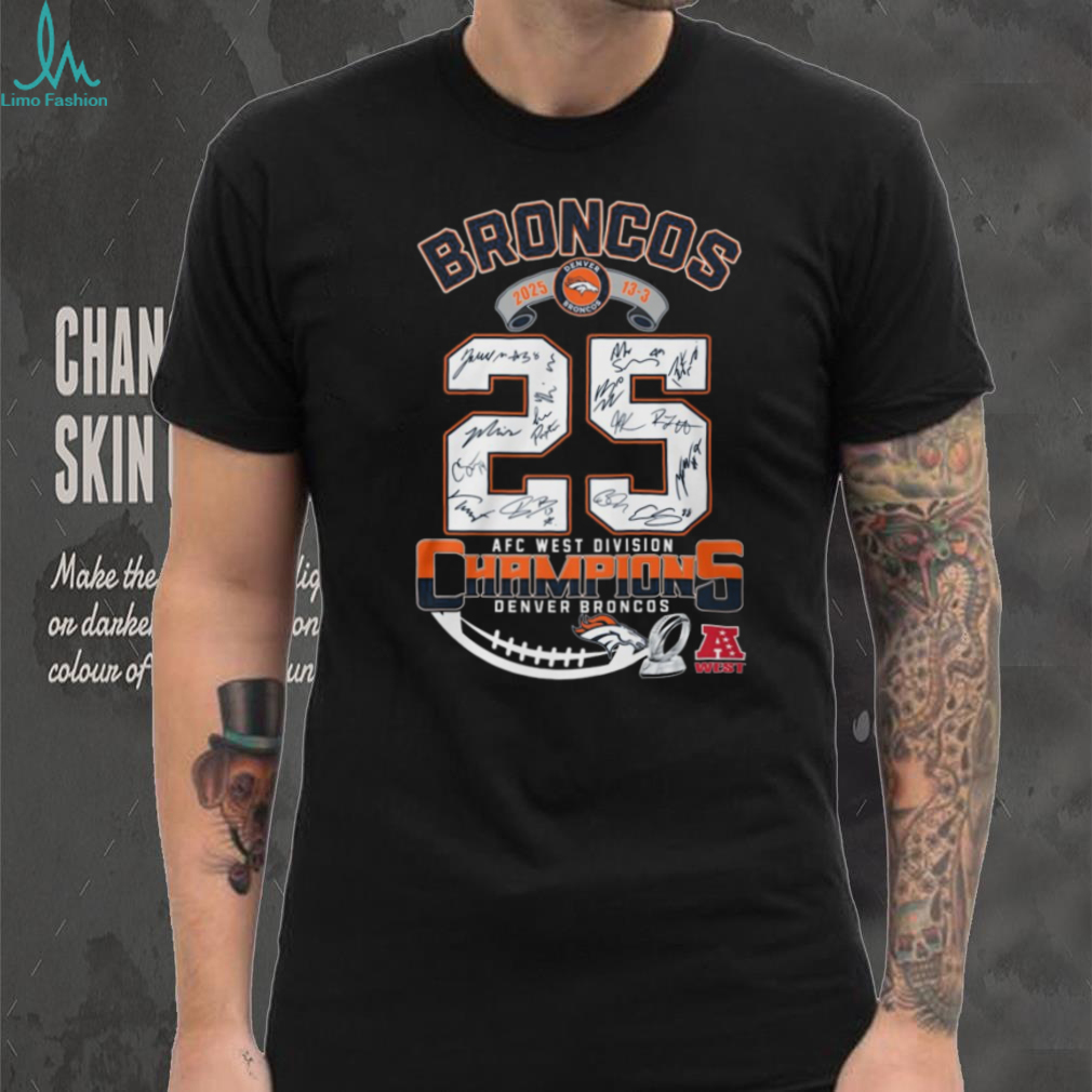 Denver Broncos 2025 AFC West Division Champions Signatures T Shirt Denver Broncos 2025 AFC West Division Champions Signatures T Shirt