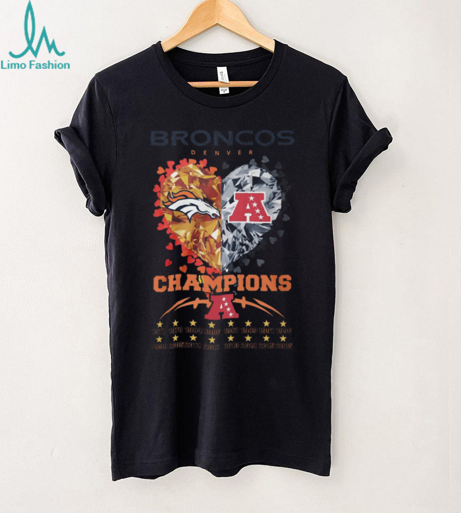 Denver Broncos AFC Champions Heart Diamond Multi Year History T Shirt Denver Broncos AFC Champions Heart Diamond Multi Year History T Shirt