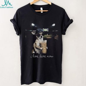 I Live Here Now Funny Chihuahua At Baseball Stadium Iced Coffee T Shirt