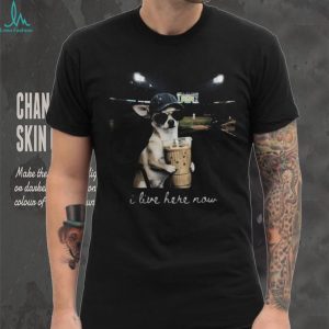 I Live Here Now Funny Chihuahua At Baseball Stadium Iced Coffee T Shirt