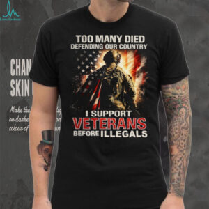 I Support Veterans Before Illegals Patriotic American Flag Soldier T Shirt