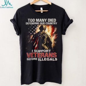 I Support Veterans Before Illegals Patriotic American Flag Soldier T Shirt