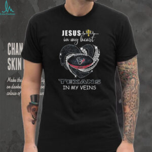 Jesus In My Heart Texans In My Veins Houston Football Faith Glitter Heart T Shirt