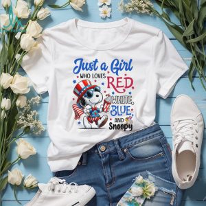 Just A Girl Who Loves Red White Blue and Snoopy Patriotic T Shirt