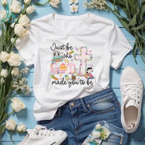 Just Be Who God Made You To Be Peanuts Lucy Easter Floral Cross T shirt
