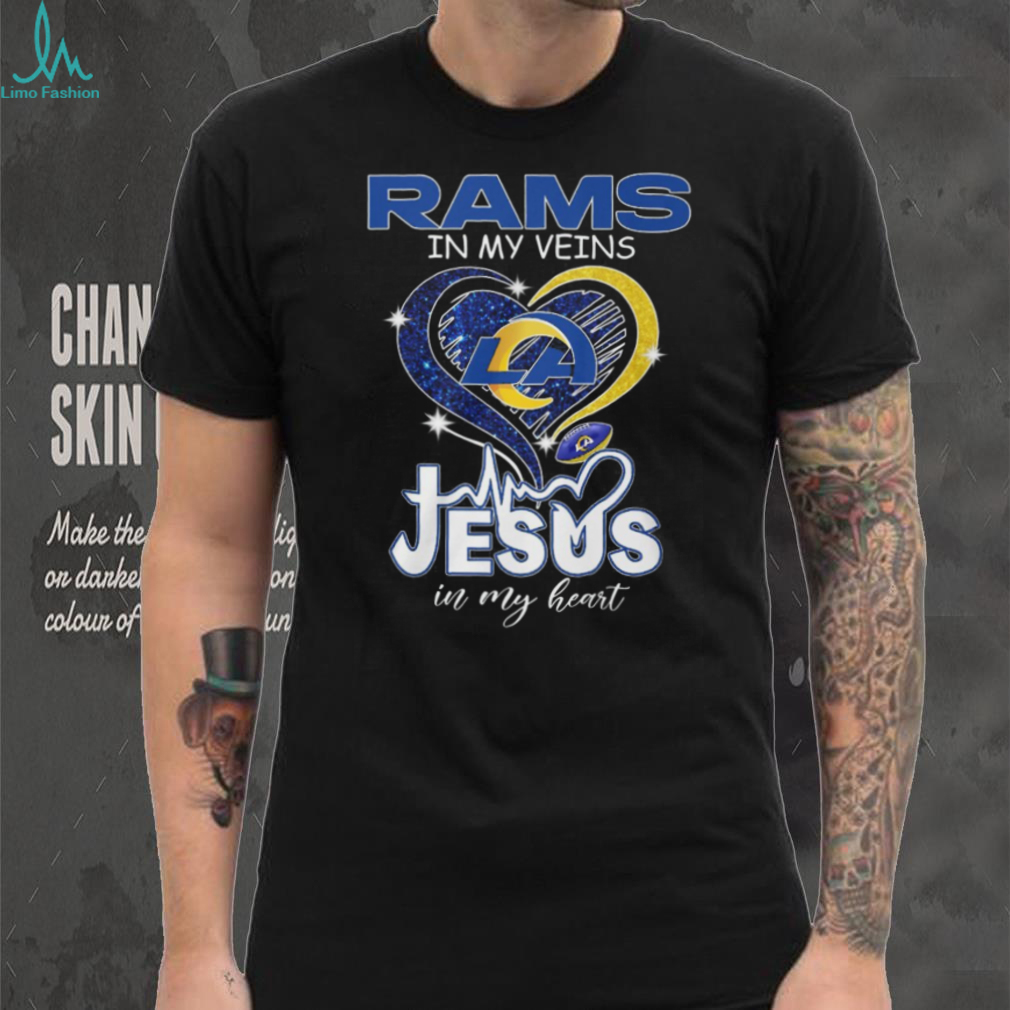 LA Rams In My Veins Jesus In My Heart Heartbeat Graphic T Shirt LA Rams In My Veins Jesus In My Heart Heartbeat Graphic T Shirt