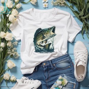Largemouth Bass Fishing Jumping Out of Water Illustration T shirt