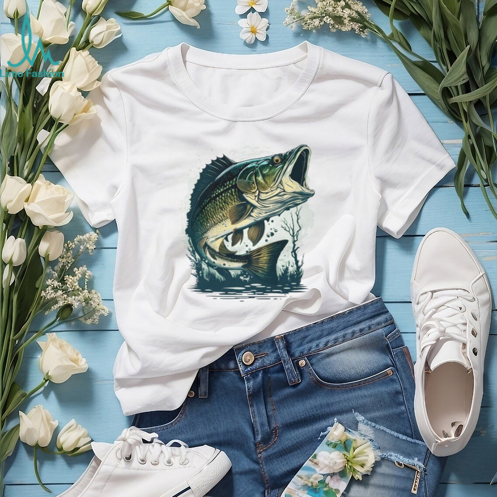 Largemouth Bass Fishing Jumping Out of Water Illustration T shirt Largemouth Bass Fishing Jumping Out of Water Illustration T shirt