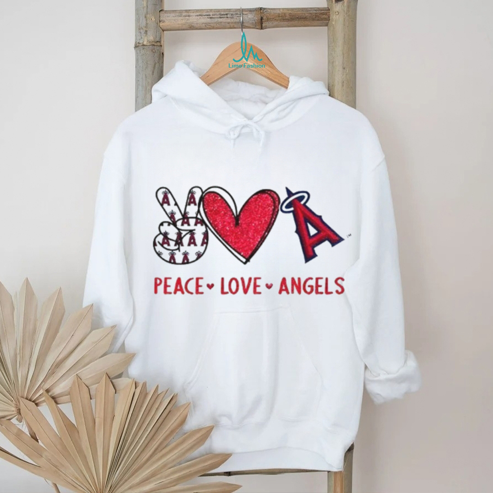 Los Angeles Angels Peace Love Angels Baseball Glitter Style T Shirt Los Angeles Angels Peace Love Angels Baseball Glitter Style T Shirt