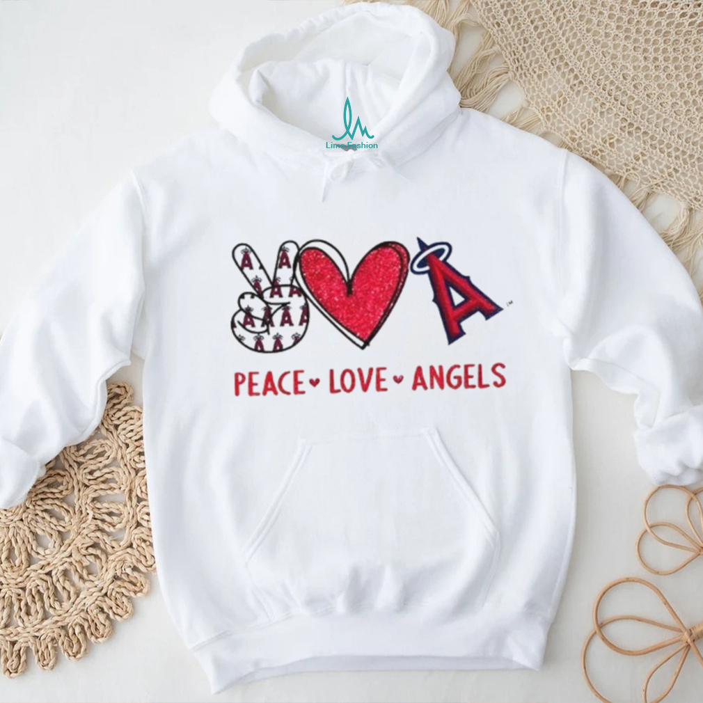 Los Angeles Angels Peace Love Angels Baseball Glitter Style T Shirt Los Angeles Angels Peace Love Angels Baseball Glitter Style T Shirt