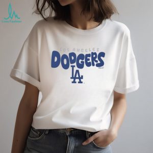 Los Angeles Dodgers Script Logo Oatmeal Heather Crewneck T shirt