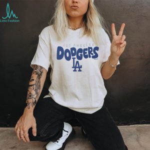 Los Angeles Dodgers Script Logo Oatmeal Heather Crewneck T shirt