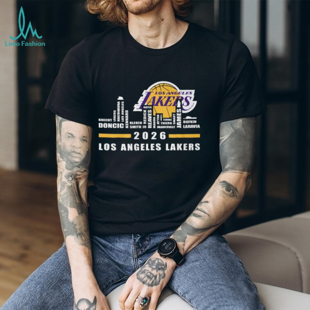 Los Angeles Lakers 2026 Roster Skyline Word Art Basketball T Shirt Los Angeles Lakers 2026 Roster Skyline Word Art Basketball T Shirt