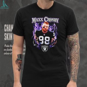Maxx Crosby Las Vegas Raiders No. 98 Purple Lightning Graphic T Shirt
