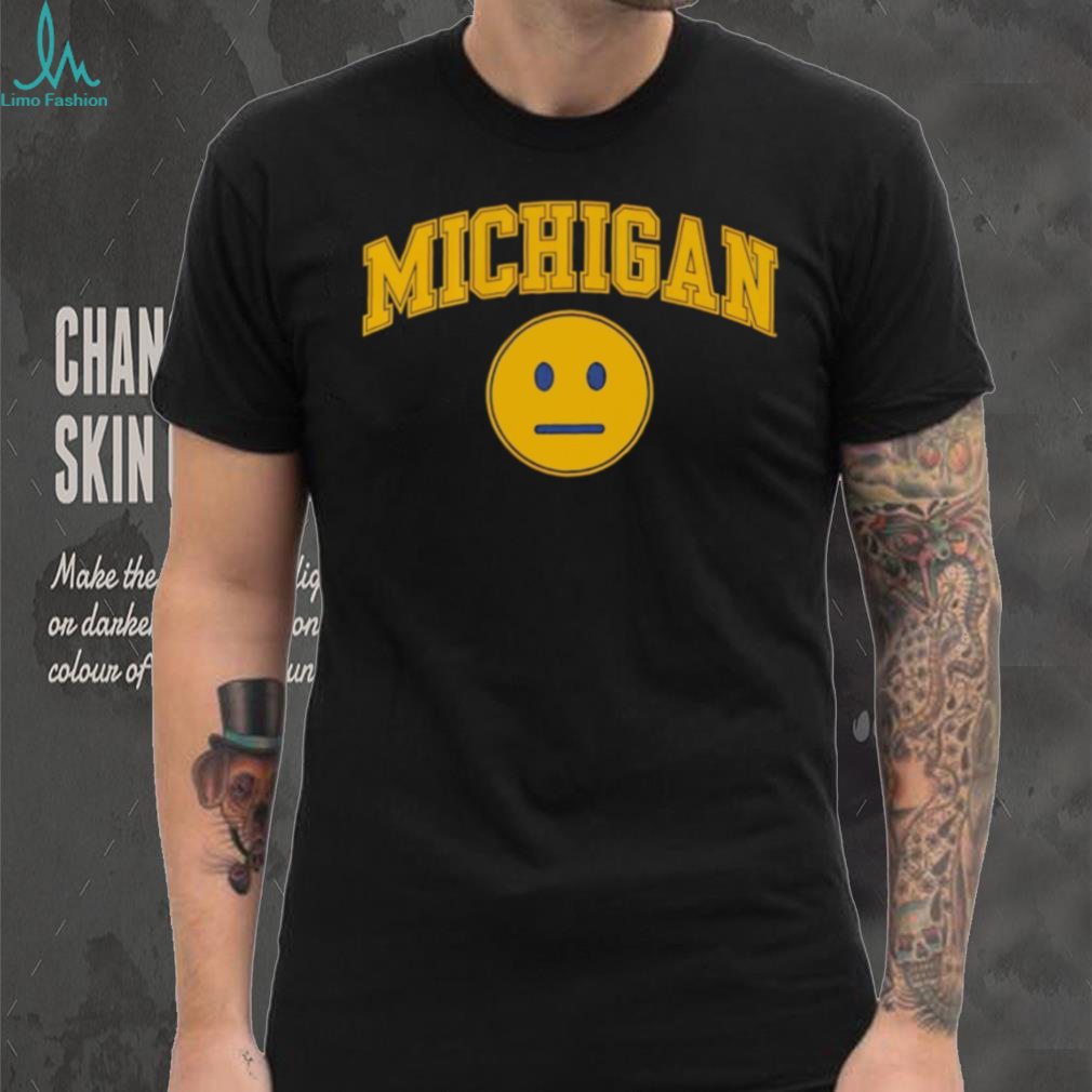 Michigan University Inspired Yellow Poker Face Smiley Graphic T shirt Michigan University Inspired Yellow Poker Face Smiley Graphic T shirt
