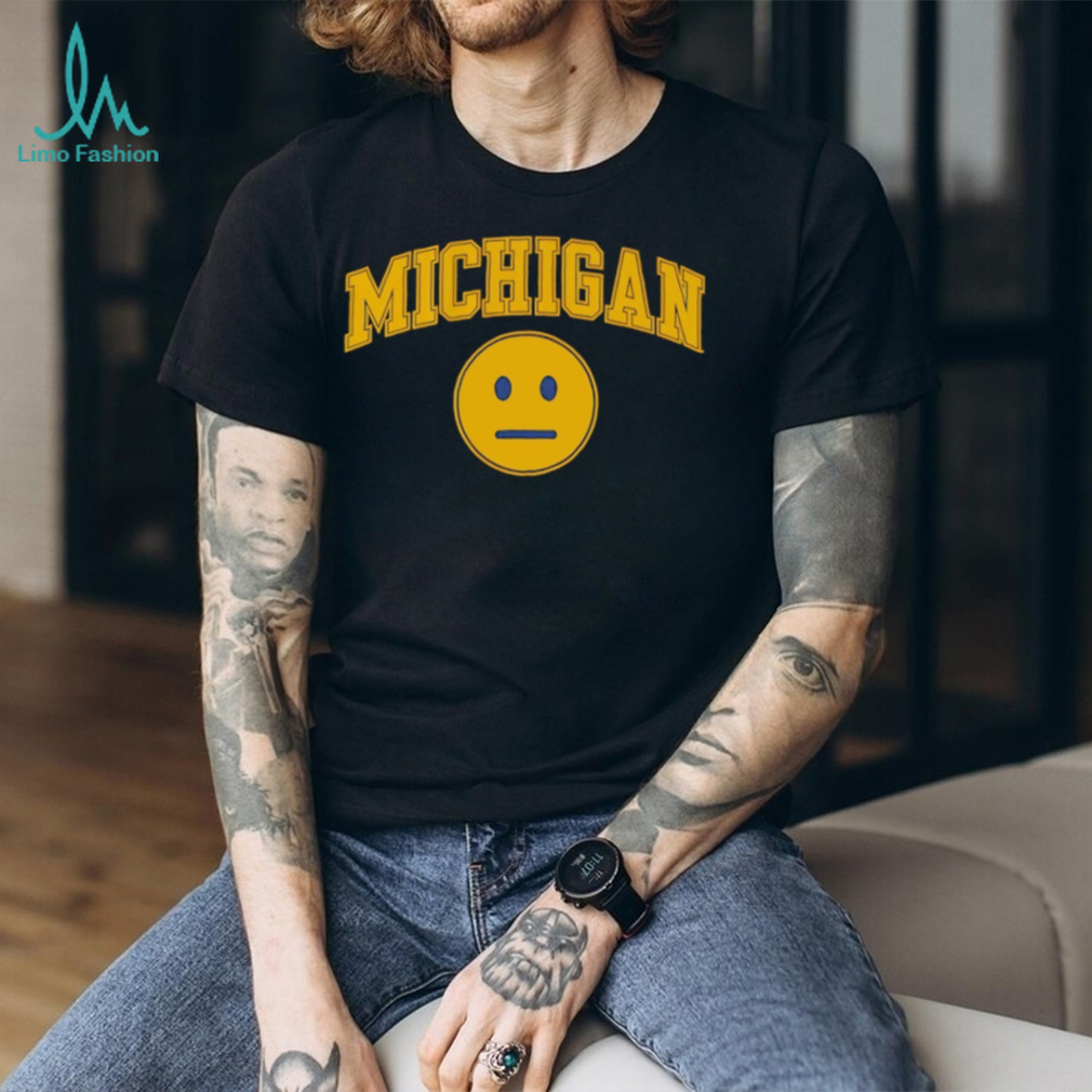 Michigan University Inspired Yellow Poker Face Smiley Graphic T shirt Michigan University Inspired Yellow Poker Face Smiley Graphic T shirt
