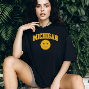 Michigan University Inspired Yellow Poker Face Smiley Graphic T shirt