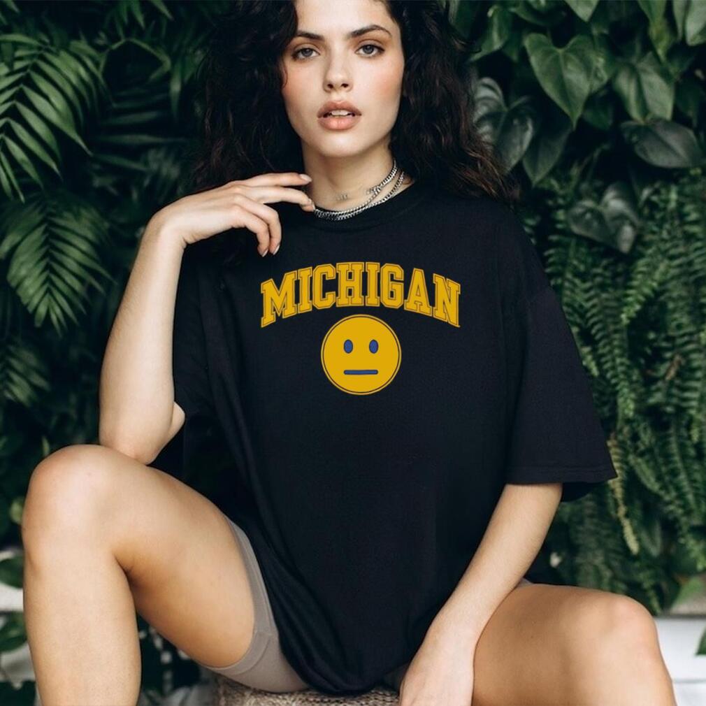 Michigan University Inspired Yellow Poker Face Smiley Graphic T shirt Michigan University Inspired Yellow Poker Face Smiley Graphic T shirt