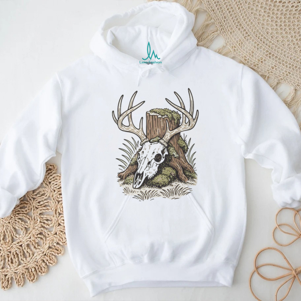 Mossy Deer Skull Antlers Forest Stump Hunting Graphic T shirt Mossy Deer Skull Antlers Forest Stump Hunting Graphic T shirt