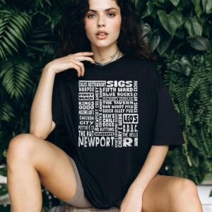 Newport RI Typography Landmark Restaurants Word Cloud T Shirt