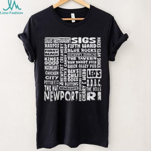 Newport RI Typography Landmark Restaurants Word Cloud T Shirt