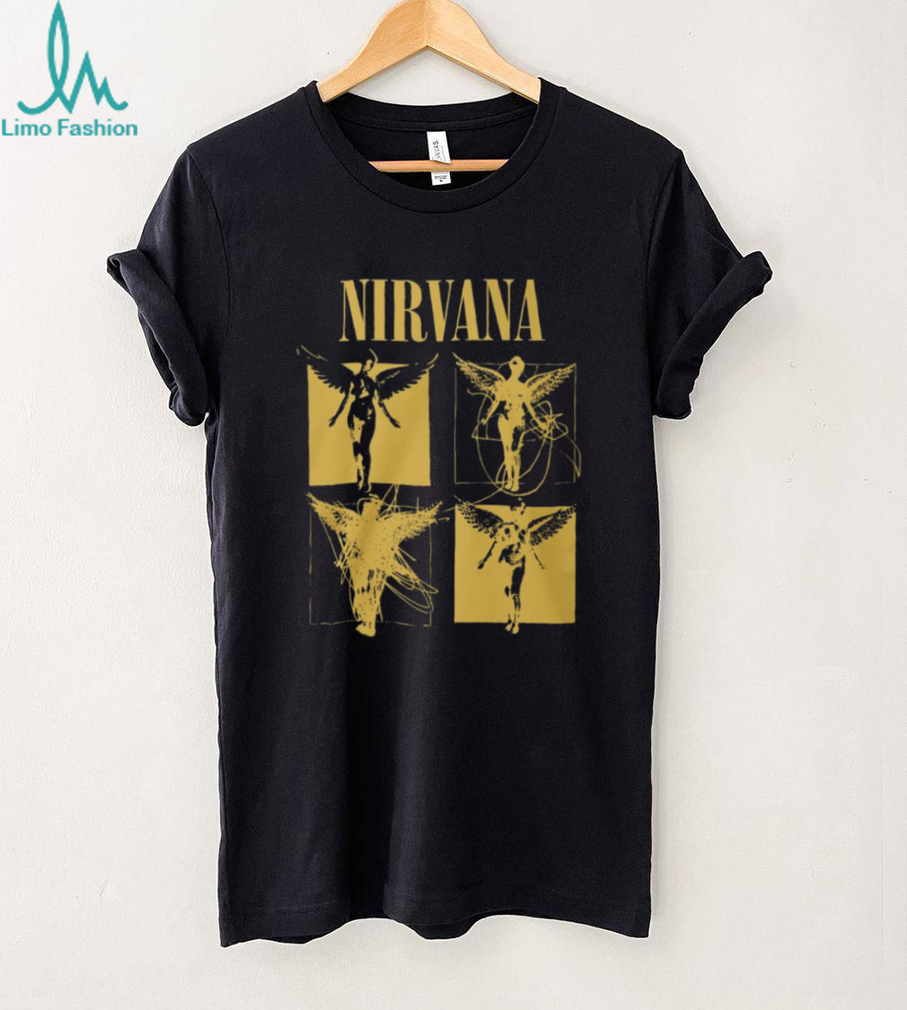 Nirvana In Utero Angel Sketch Gold Graphic Rock Band T Shirt Nirvana In Utero Angel Sketch Gold Graphic Rock Band T Shirt