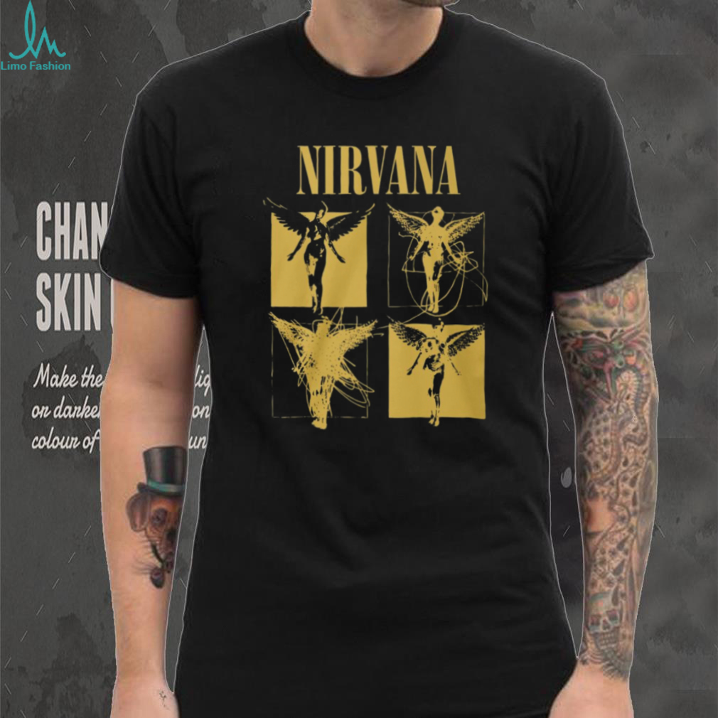 Nirvana In Utero Angel Sketch Gold Graphic Rock Band T Shirt Nirvana In Utero Angel Sketch Gold Graphic Rock Band T Shirt
