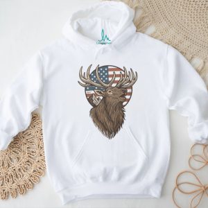 Patriotic American Flag Elk Mountain Wildlife Silhouette T Shirt
