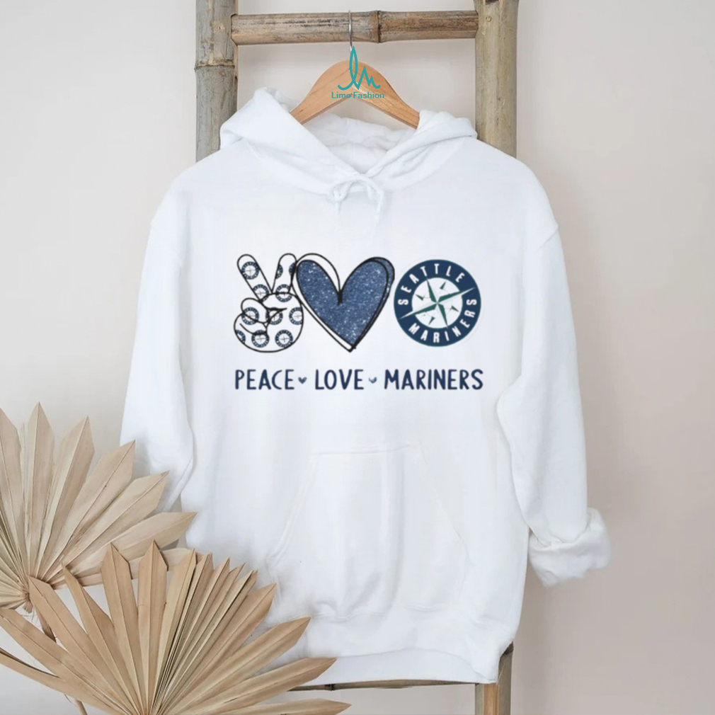 Peace Love Seattle Mariners Baseball Fan Navy Glitter Design T Shirt Peace Love Seattle Mariners Baseball Fan Navy Glitter Design T Shirt