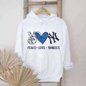 Peace Love Yankees New York Baseball Blue Glitter Heart T Shirt