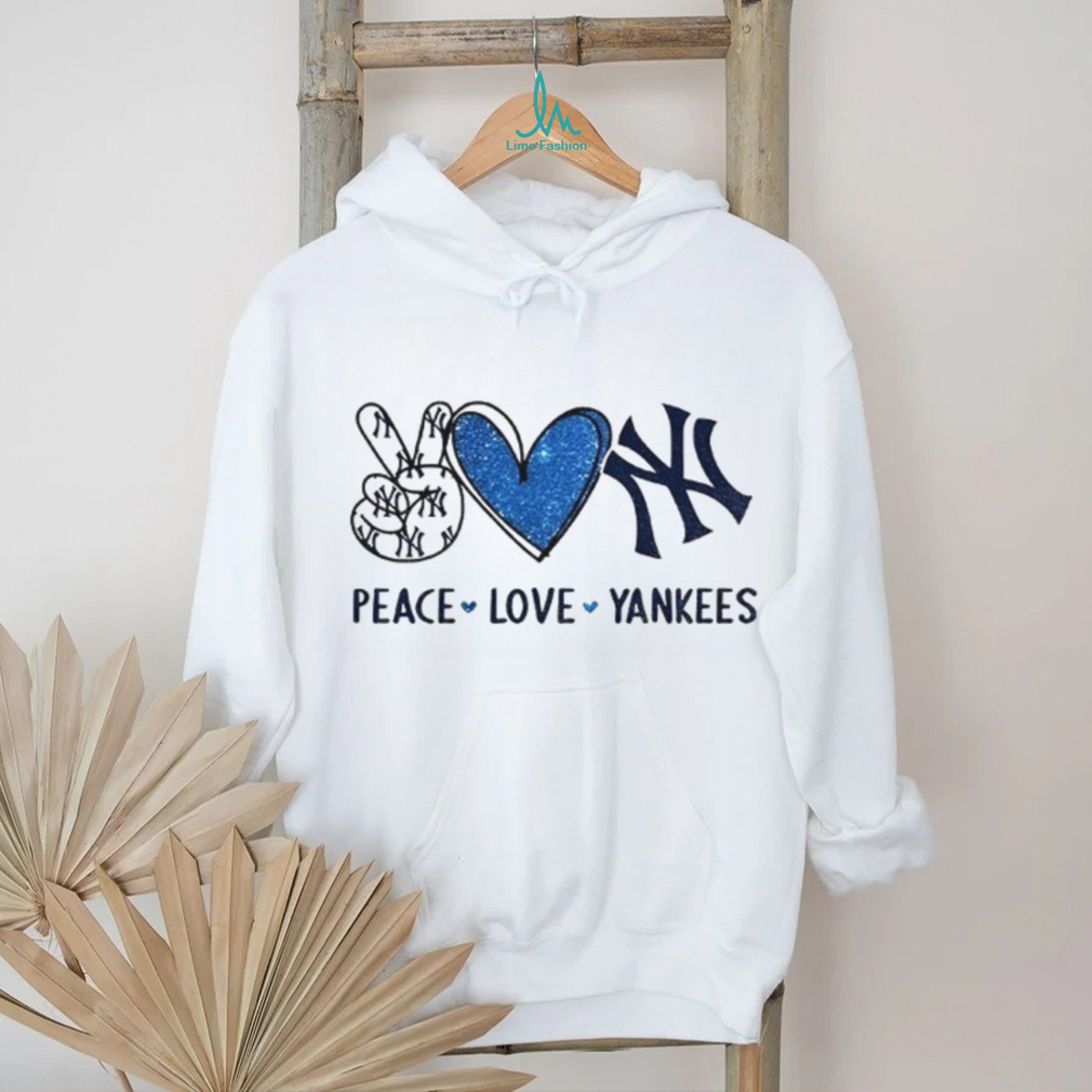 Peace Love Yankees New York Baseball Blue Glitter Heart T Shirt Peace Love Yankees New York Baseball Blue Glitter Heart T Shirt
