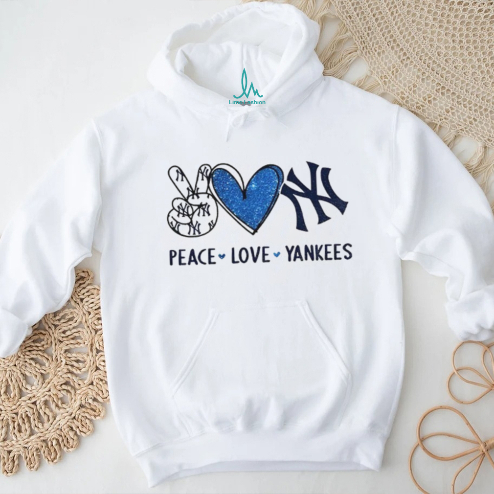 Peace Love Yankees New York Baseball Blue Glitter Heart T Shirt Peace Love Yankees New York Baseball Blue Glitter Heart T Shirt