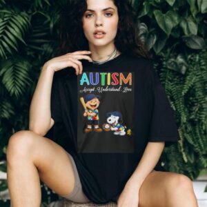 Peanuts Snoopy and Charlie Brown Autism Awareness Baseball T Shirt