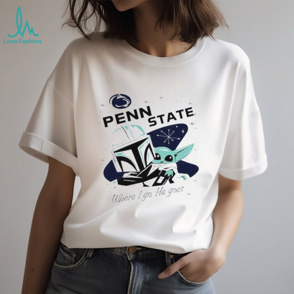 Penn State Nittany Lions x The Mandalorian “Where I Go He Goes” White T Shirt Penn State Nittany Lions x The Mandalorian “Where I Go He Goes” White T Shirt