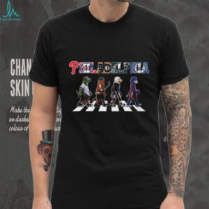 Philadelphia Sports Mascots Abbey Road Crossing Parody Black T Shirt