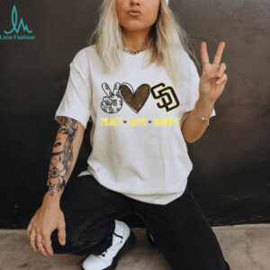 San Diego Padres Peace Love Padres Glitter Logo Baseball T Shirt