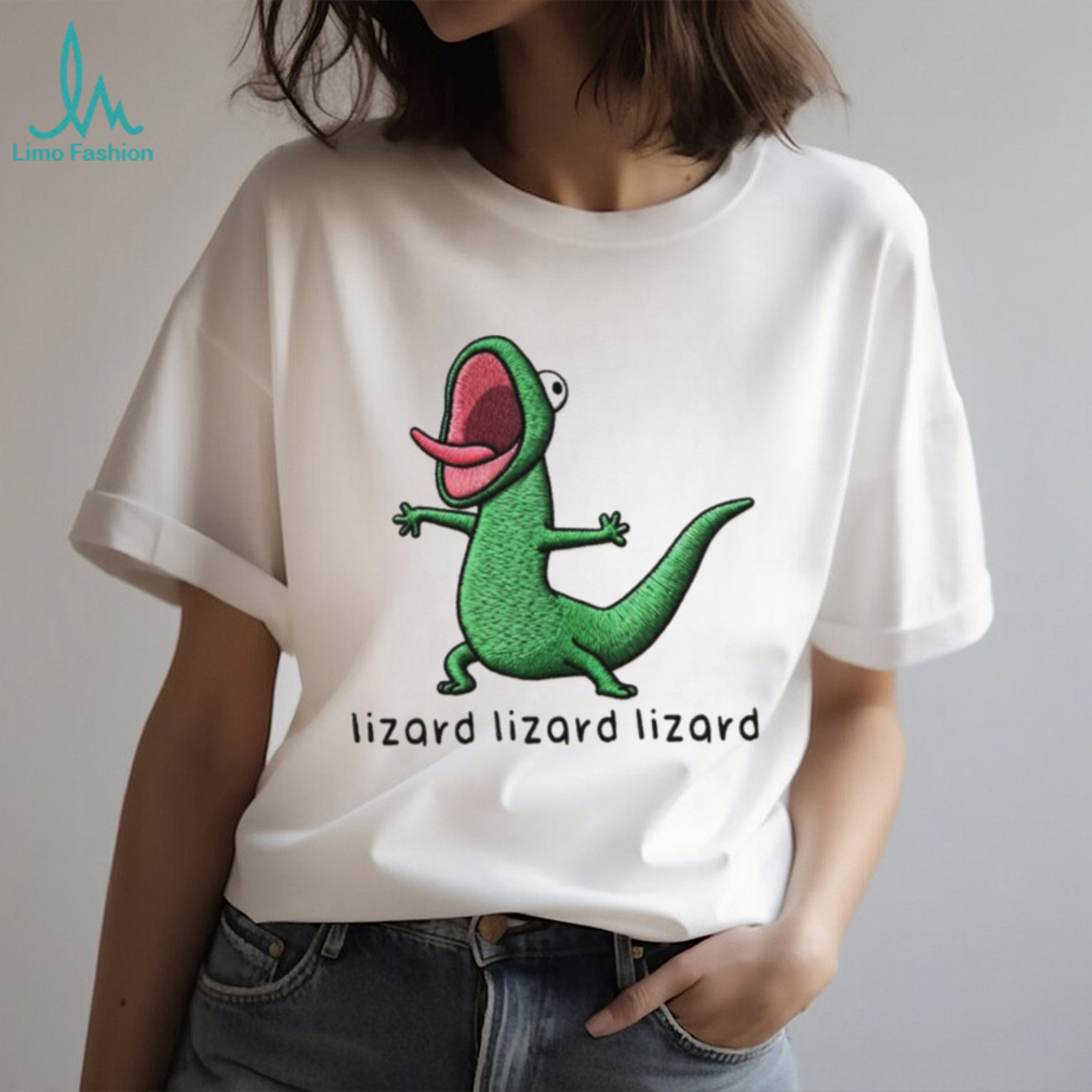 Screaming Green Lizard Embroidery Style Graphic T Shirt Screaming Green Lizard Embroidery Style Graphic T Shirt