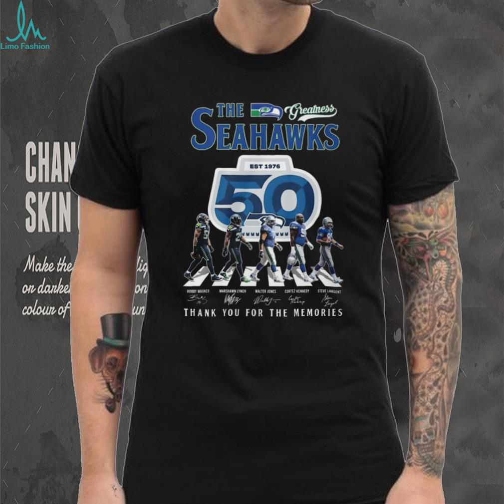 Seattle Seahawks 50th Anniversary Abbey Road Signatures T Shirt Seattle Seahawks 50th Anniversary Abbey Road Signatures T Shirt