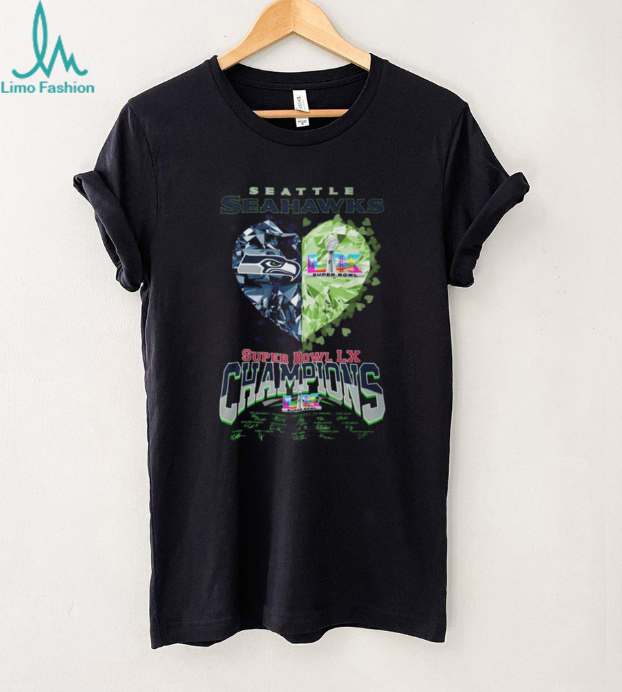 Seattle Seahawks Super Bowl LX Champions Diamond Heart Team Signatures T Shirt Seattle Seahawks Super Bowl LX Champions Diamond Heart Team Signatures T Shirt